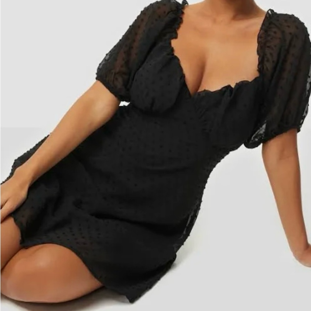 Missguided Black Dobby Milkmaid Skater Dress Size 2